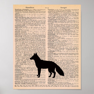 Fuchs-Silhouette Vintage-Wörterbuch Kinderzimmer-W Poster