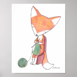 Fuchs Strickender Fuchs Wandkunst Poster Wald-Kind