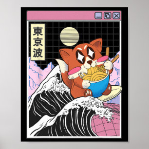 Fuchs surft auf der Kanagawa-Welle Kawaii Vaporwav Poster