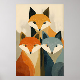 Fuchs-Trio-Kunstposter, stilisierte Gesichter, Ora Poster