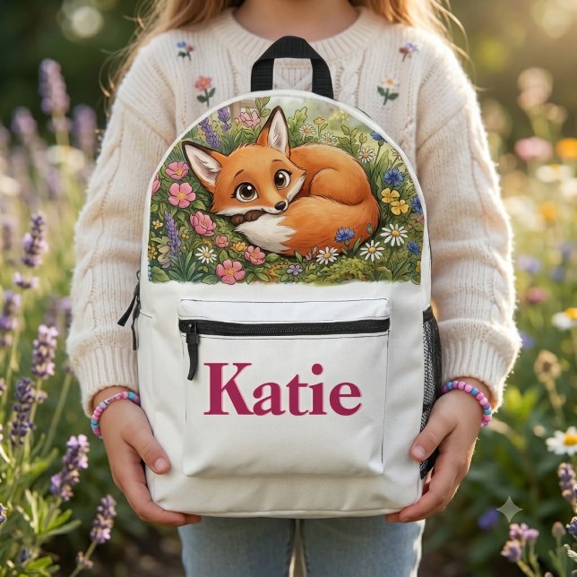 Fuchs und Blumen Bedruckter Rucksack (Von Creator hochgeladen)