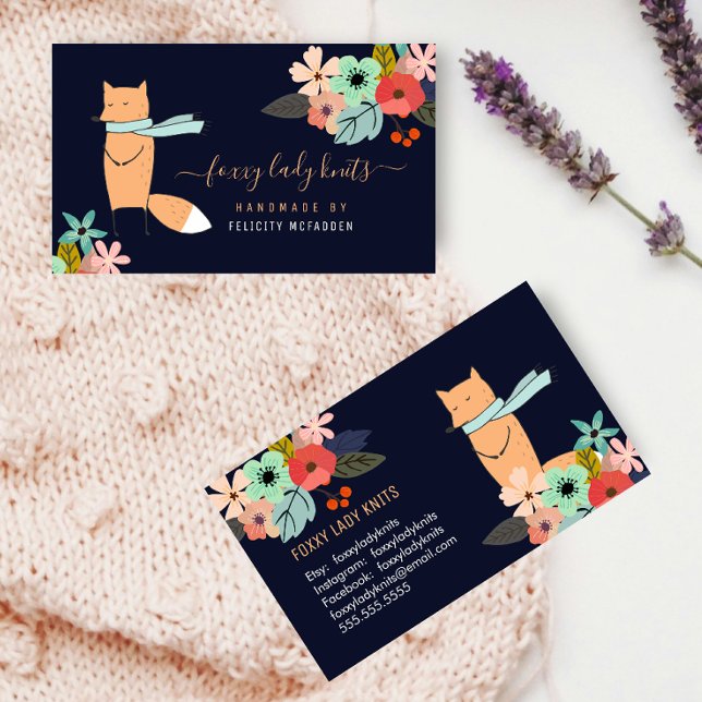 Fuchs- und Blumenunternehmen Visitenkarte (Fox and floral business card front and back view.)