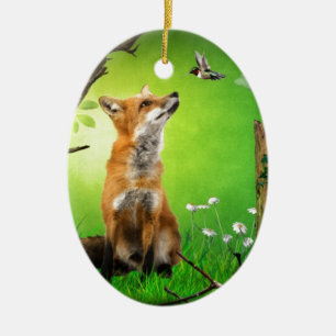 Fuchs und der Summenvogel Keramik Ornament