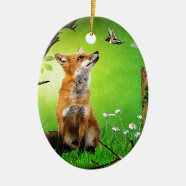Fuchs und der Summenvogel Keramik Ornament (Vorne)