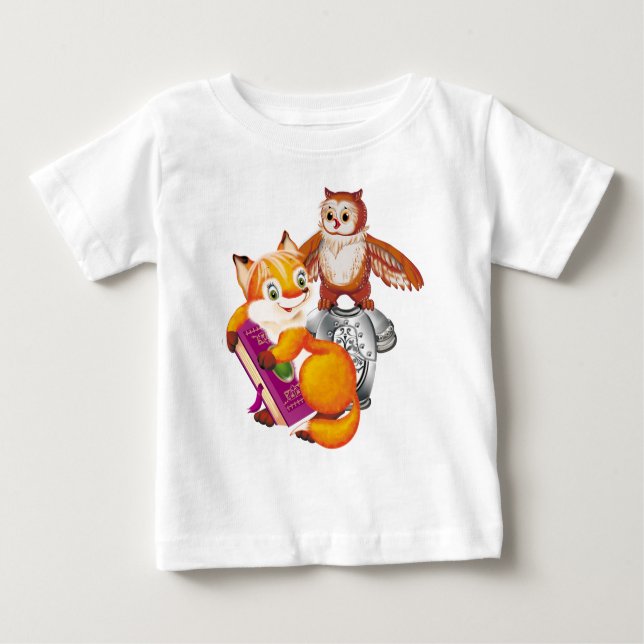 Fuchs und Eule Baby T-shirt (Vorderseite)
