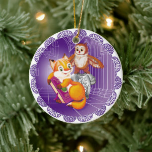 Fuchs und Eule Keramik Ornament