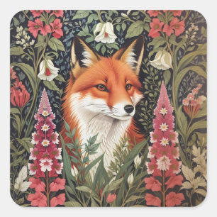 Fuchs und Fingerhutblumen, inspiriert von William Quadratischer Aufkleber