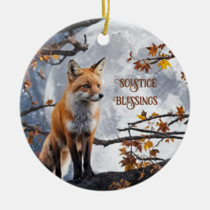 Fuchs und Mond Wintersonnenwende Segen Feiertag Keramik Ornament