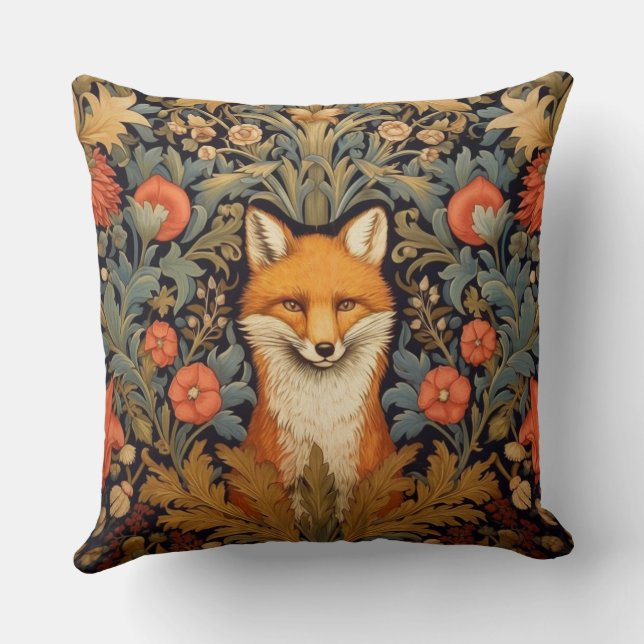 Fuchs und rote Blume im Jugendstil Kissen (Rückseite)