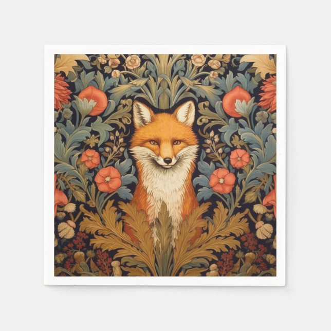 Fuchs und rote Blume im Jugendstil Serviette (Vorderseite)