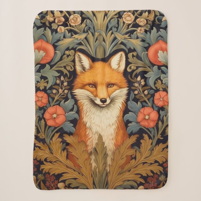 Fuchs und rote Blume im Jugendstil Sherpadecke (Vorderseite)