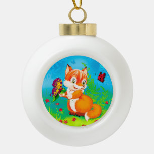 Fuchs und Schmetterling Keramik Kugel-Ornament