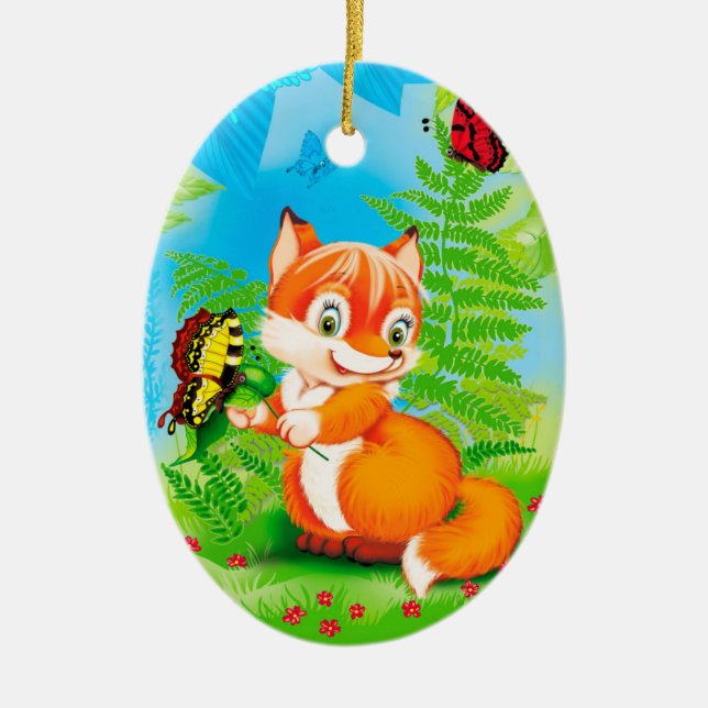 Fuchs und Schmetterling Keramikornament (Vorne)
