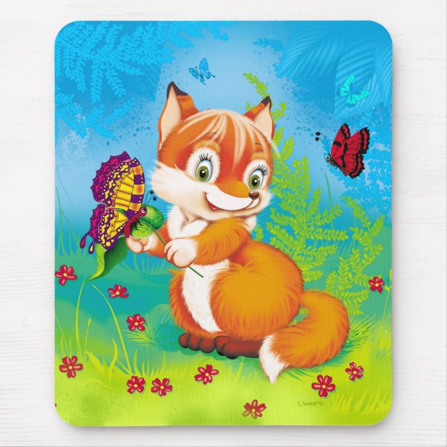 Fuchs und Schmetterling Mousepad (Vorne)