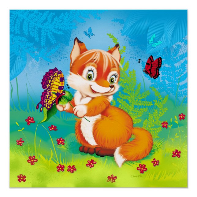 Fuchs und Schmetterling Poster (Vorderseite)