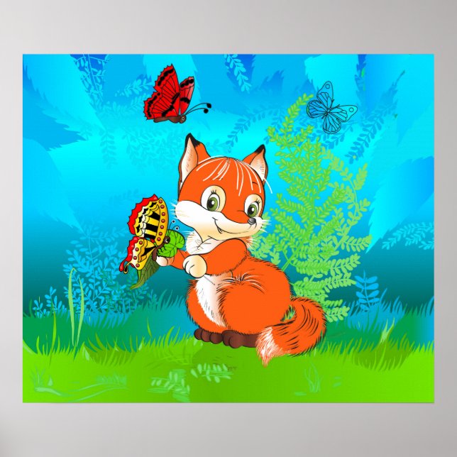Fuchs und Schmetterling Poster (Vorne)