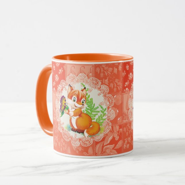 Fuchs- und Schmetterlingsmuster Tasse (Vorderseite Links)