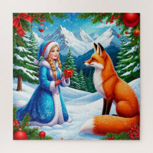 Fuchs und Schneemädchen in einer winterlichen Wald Puzzle