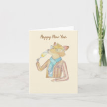 Fuchs und Sekt Neujahrs-Grußkarte
