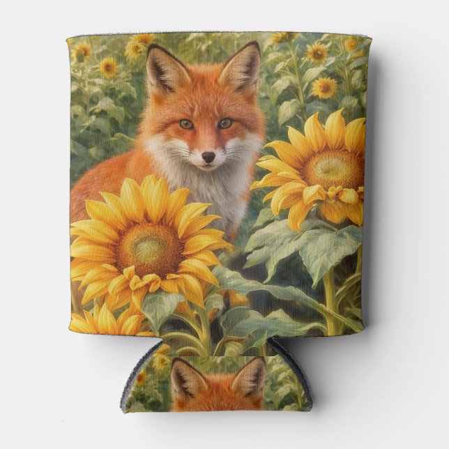 Fuchs und Sonnenblumen Schön Dosenkühler (Vorderseite)