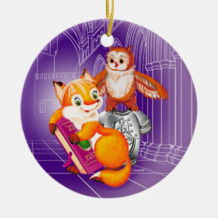 Fuchs und Uhviolett Keramik Ornament