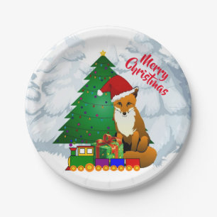 Fuchs und Weihnachtsbaum für Kinder-Weihnachtsfeie Pappteller