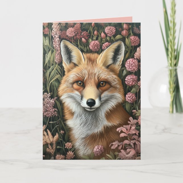 Fuchs unter Frühlingsblüten Einladung (Vorderseite)
