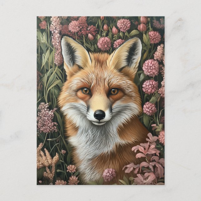 Fuchs unter Frühlingsblüten Postkarte (Vorderseite)