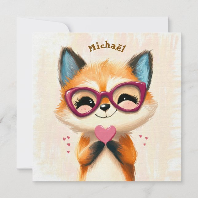 Fuchs-Valentinstag-Herz-Abzeichen Kinder Schule (Vorderseite)
