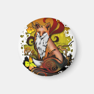 Fuchs-Wald-Kreis-Magnet in gemütlichem Herbstlook Magnet