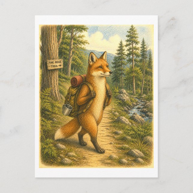 Fuchs-Wanderillustration Postkarte (Vorderseite)
