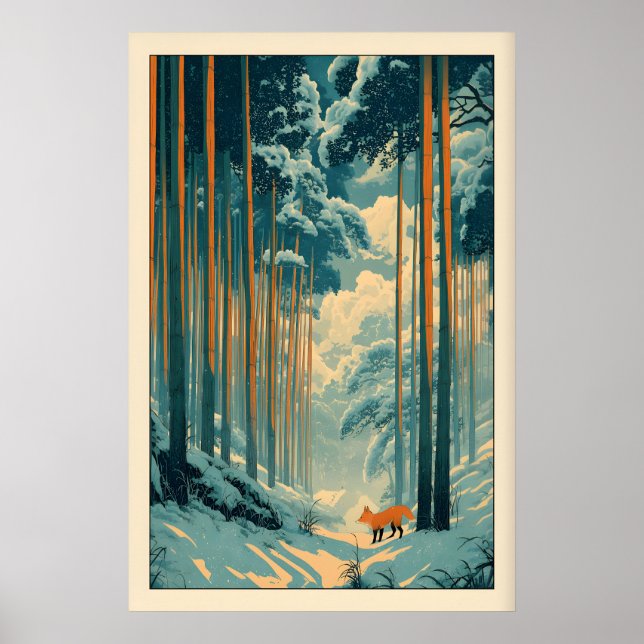 Fuchs Wandkunst Winter Bambuswald - Vertikal Poster (Vorne)