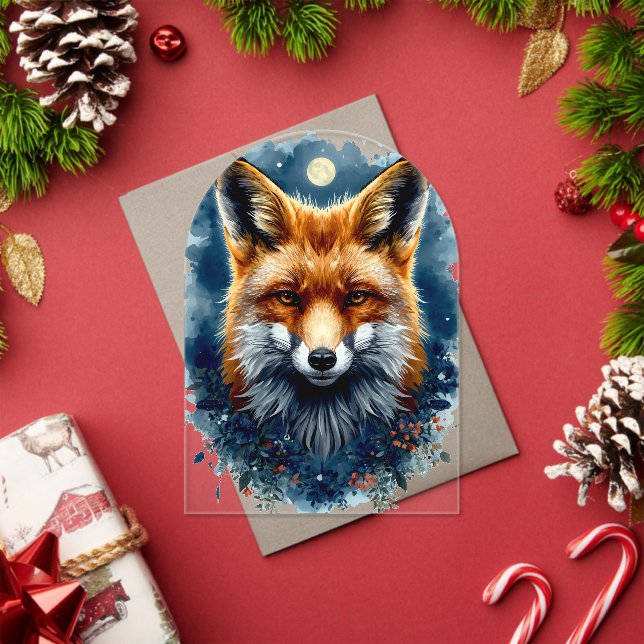 Fuchs Wasserfarbe Mond Wald Tier Ästhetik Acryleinladungen (Insitu (Feiertag))