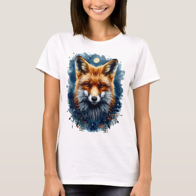 Fuchs-Wasserfarben-Mond-Wald-Tier-Ästhetik T-Shirt (Vorderseite)