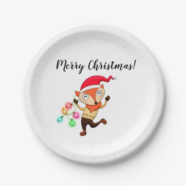 Fuchs-Weihnachts-Papierparty-Teller Pappteller (Vorderseite)