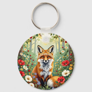 Fuchs-Wildblumen-Wald-Illustration Schlüsselanhänger
