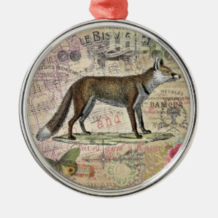 Fuchs-Wildlife-Vintage-Tierillustration  Ornament Aus Metall