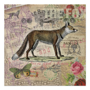 Fuchs-Wildlife-Vintage-Tierillustration Poster