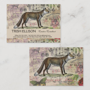 Fuchs-Wildlife-Vintage-Tierillustration Visitenkarte