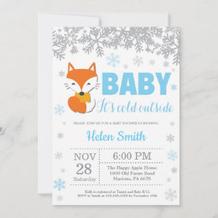 Fuchs Winter Blau Junge Baby Shower Schneeflocke Einladung