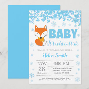 Fuchs Winter Blau Junge Baby Shower Schneeflocke Einladung