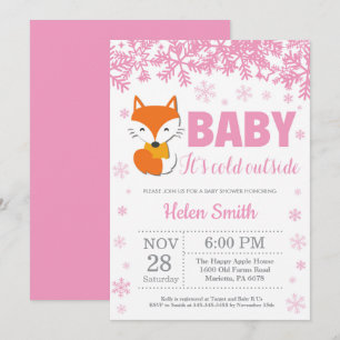 Fuchs-Winter-Rosa-Mädchen-Baby-Party-Schneeflocke Einladung