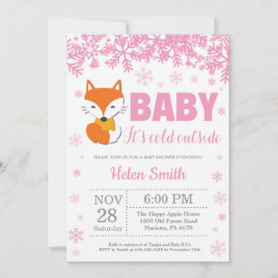 Fuchs Winter Rosa Mädchen Baby Shower Schneeflocke Einladung