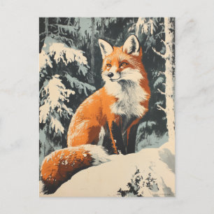 Fuchs Winter vintage Postkarte