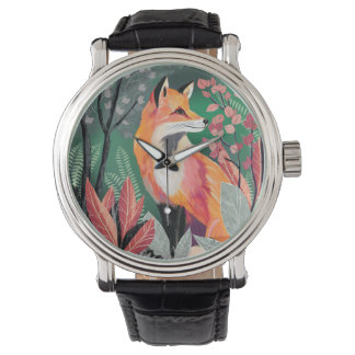 Fuchs Zauberwald Hand-Painted Nature Illustrations Armbanduhr
