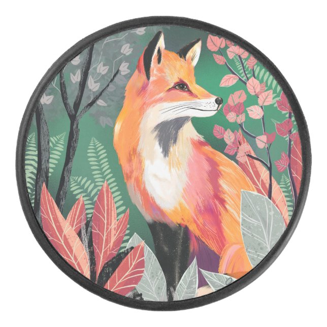 Fuchs Zauberwald Hand-Painted Nature Illustrations Eishockey Puck (Vorderseite)