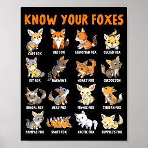 Fuchsarten Kawaii Füchse Lustige Lehrreiche Tier F Poster