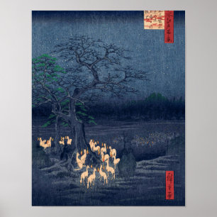 Füchse bei nächtlicher Shrine Vintage Ukiyo-e japa Poster