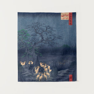 Füchse bei nächtlicher Shrine Vintage Ukiyo-e japa Wandteppich