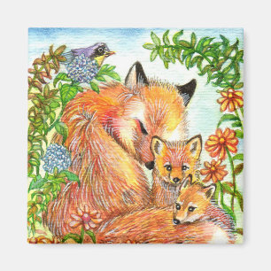 Füchse, die in Blumen-Flecken streicheln Magnet